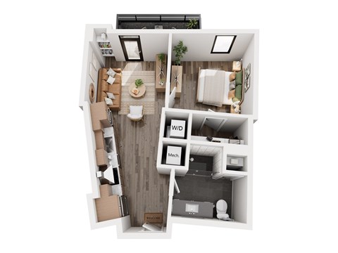 Floor plan for 1 bed, 1 bath, 602 sqft